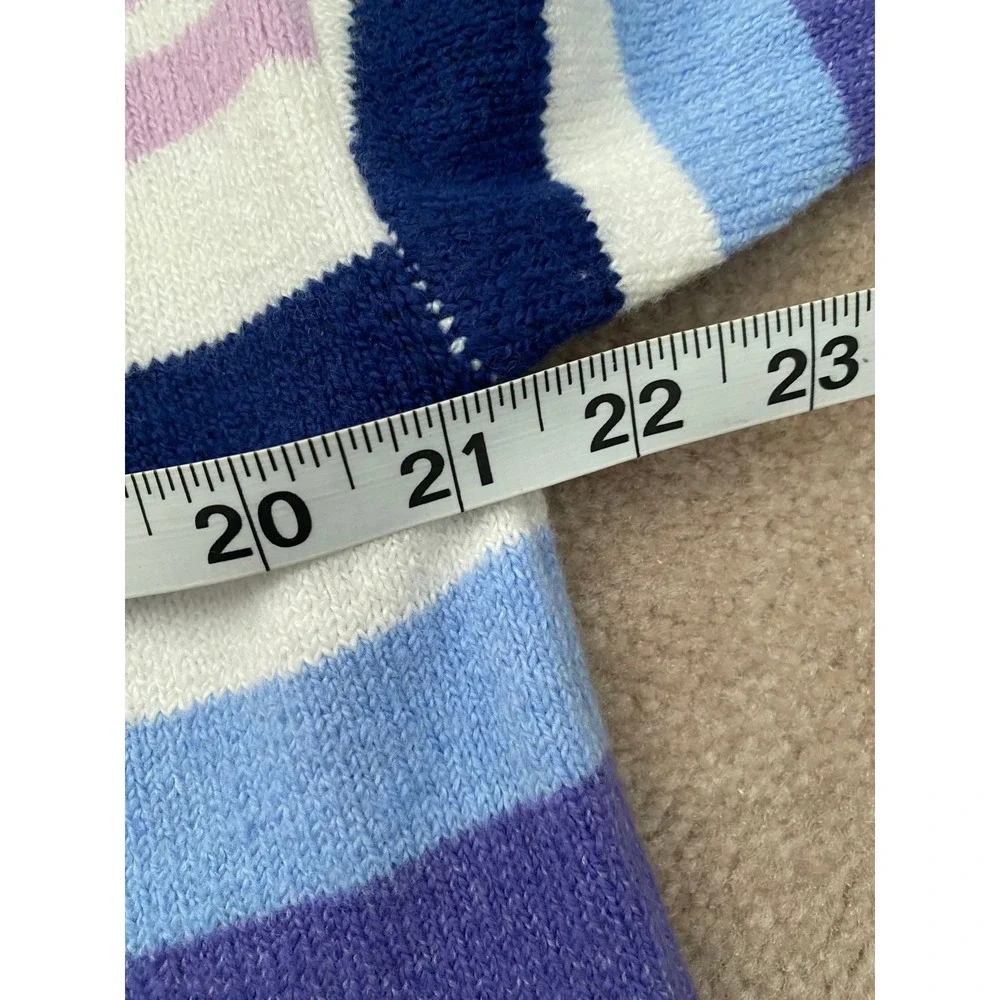 LOFT Womens Striped Crew Neck Sweater White Purple Blue Knit Pullover Size M NEW